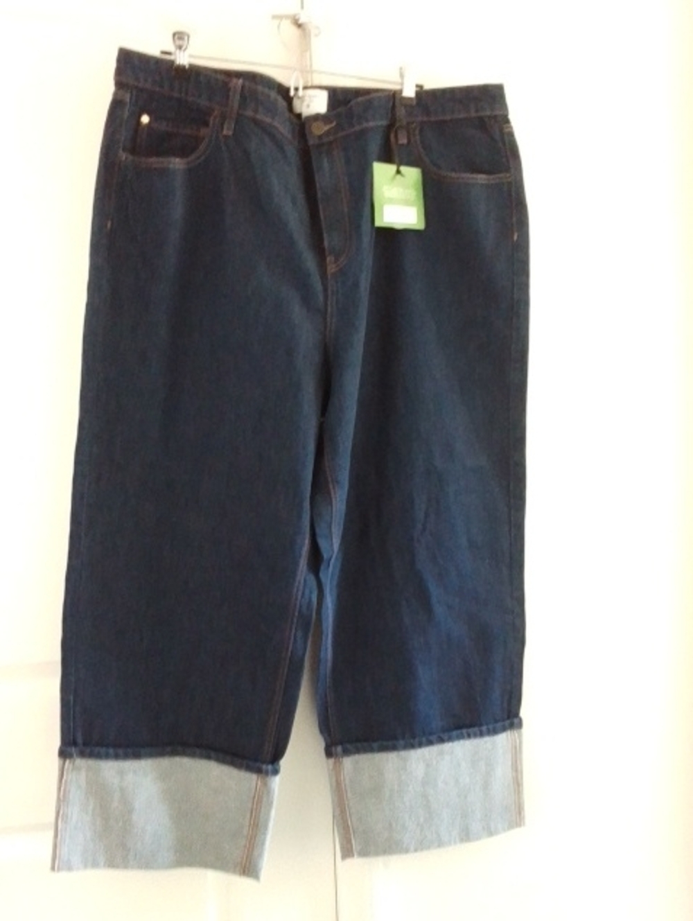 Womens Dark Blue Denim Jeans - Rolled Cuff